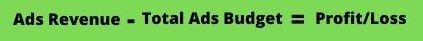 Your Profit or Loss formula by Ads Revenue and Total Ads Budget