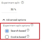 Experiment-split-options-search-based-and-cookie-based-options